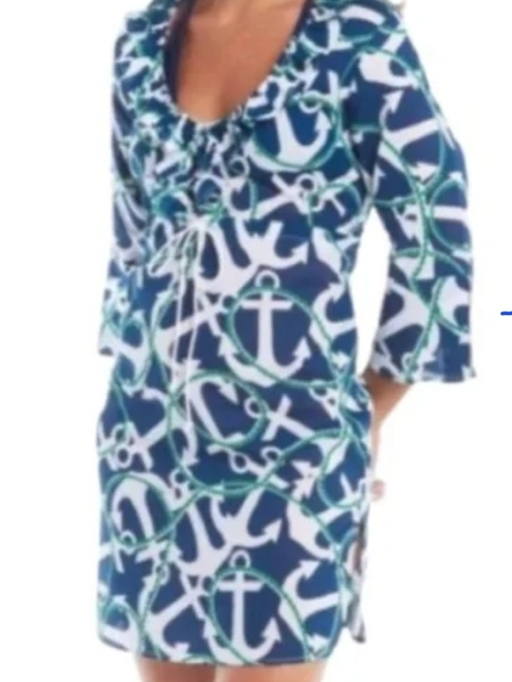 Mud Pie Navy, White & Lime Rope-Anchor Tunic